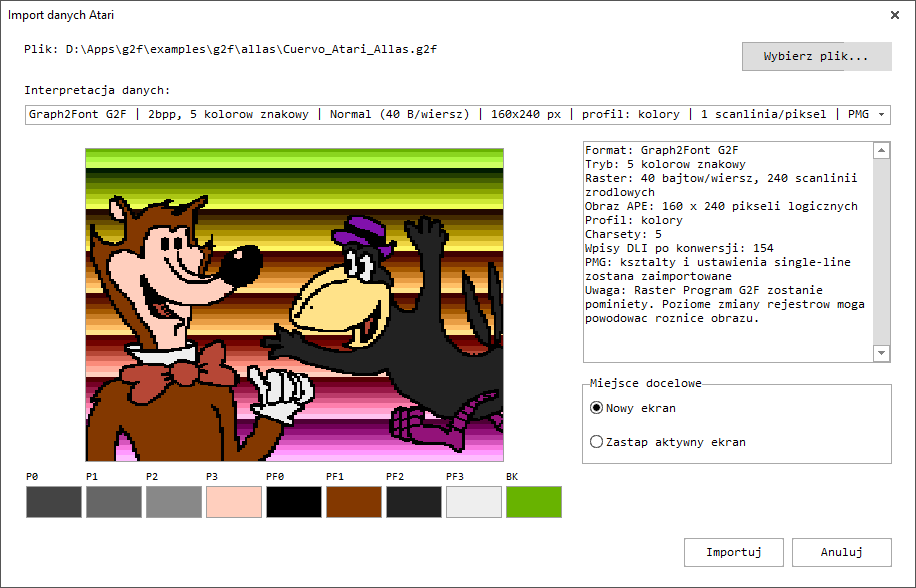 Import formatow Atari w Atari Pixel Editor